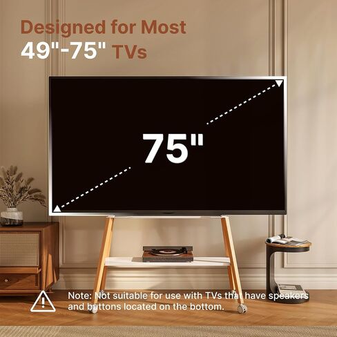 Rolling TV Stand من 49 إلى 75 بوصة تلفزيون يصل إلى 40 كجم ، وقصة تلفزيون Easel مع بنية معدنية ورف خشبي ، وعربة تلفزيونية متحركة على عجلات للأعمال ، والمكتب ، والمدرسة ، والمنزل ، in Kuwait