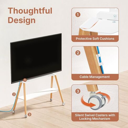 Rolling TV Stand من 49 إلى 75 بوصة تلفزيون يصل إلى 40 كجم ، وقصة تلفزيون Easel مع بنية معدنية ورف خشبي ، وعربة تلفزيونية متحركة على عجلات للأعمال ، والمكتب ، والمدرسة ، والمنزل ، in Kuwait