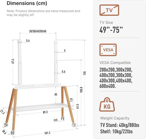 Rolling TV Stand من 49 إلى 75 بوصة تلفزيون يصل إلى 40 كجم ، وقصة تلفزيون Easel مع بنية معدنية ورف خشبي ، وعربة تلفزيونية متحركة على عجلات للأعمال ، والمكتب ، والمدرسة ، والمنزل ، in Kuwait