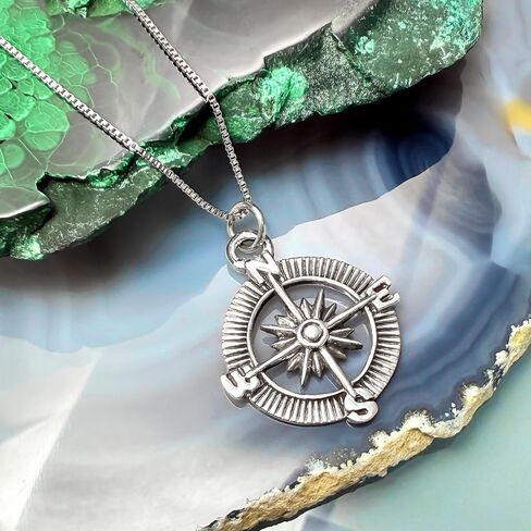 Compass Necklace Sterling Silver, Enjoy the Journey, Travel Necklace, Graduation Gift Necklace,18 Inches in Saudi Arabia