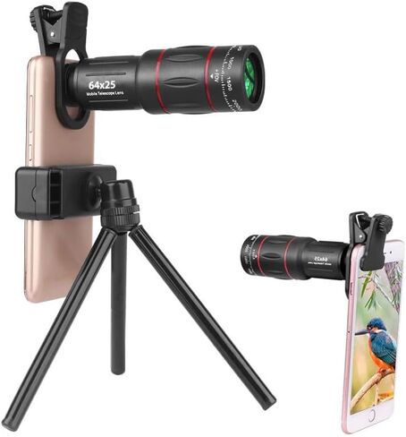 64x Telephoto Lens for Mobile Phone, HD Monocular Telescope with Adjustable Tripod Stand & Clamp, FMC Zoom Lens for Long-Distance Photography, Vlogging, Bird Watching in Saudi Arabia