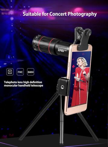 64x Telephoto Lens for Mobile Phone, HD Monocular Telescope with Adjustable Tripod Stand & Clamp, FMC Zoom Lens for Long-Distance Photography, Vlogging, Bird Watching in Saudi Arabia