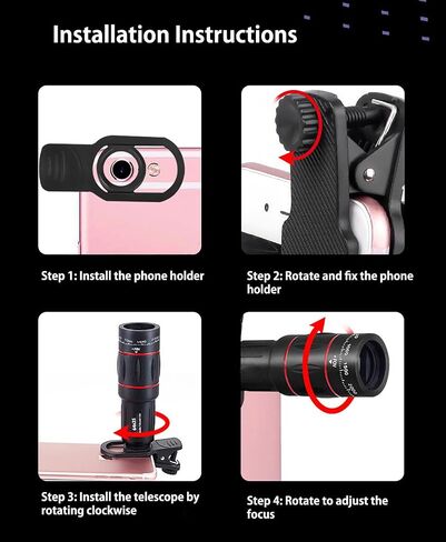 64x Telephoto Lens for Mobile Phone, HD Monocular Telescope with Adjustable Tripod Stand & Clamp, FMC Zoom Lens for Long-Distance Photography, Vlogging, Bird Watching in Saudi Arabia