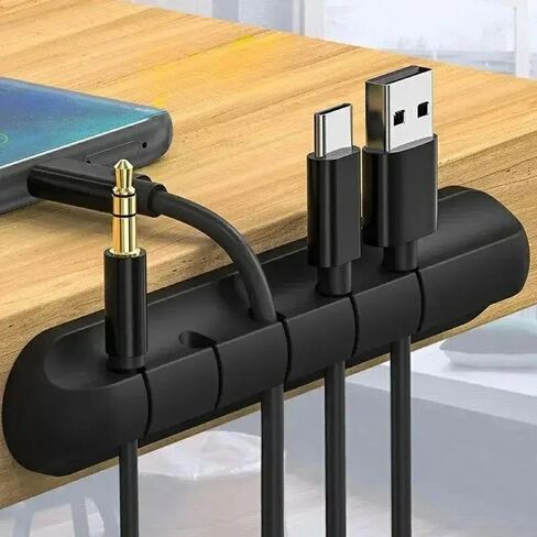 مشبك منظم الكابلات متعدد الفتحات - بلاستيك أبيض متين ، حامل إدارة الحبل USB للمكتب ، الأسود in Saudi Arabia