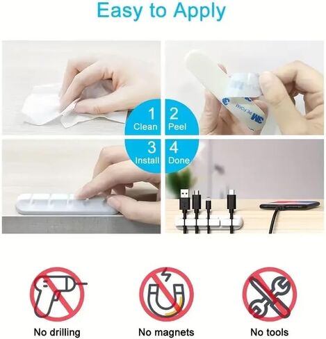 مشبك منظم الكابلات متعدد الفتحات - بلاستيك أبيض متين ، حامل إدارة الحبل USB للمكتب ، الأسود in Saudi Arabia