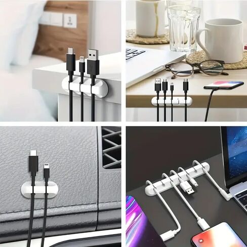 مشبك منظم الكابلات متعدد الفتحات - بلاستيك أبيض متين ، حامل إدارة الحبل USB للمكتب ، الأسود in Saudi Arabia