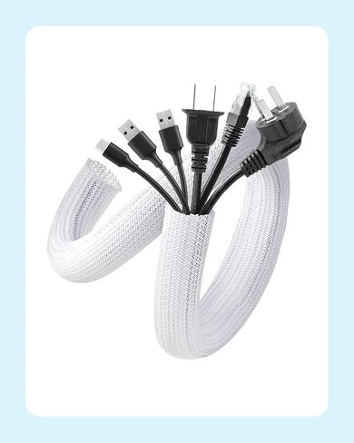 2m Cable Sleeve Cover - 19mm Diameter, Self-Closing Wire Organizer for Desk, Home, Office, and Pet Protection-White in Saudi Arabia