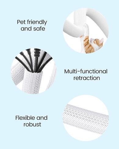 2m Cable Sleeve Cover - 19mm Diameter, Self-Closing Wire Organizer for Desk, Home, Office, and Pet Protection-White in Saudi Arabia
