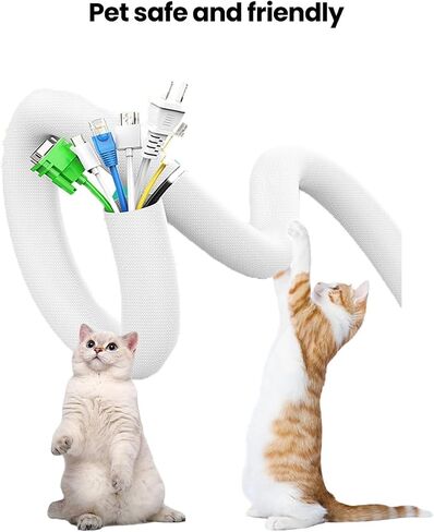 2m Cable Sleeve Cover - 19mm Diameter, Self-Closing Wire Organizer for Desk, Home, Office, and Pet Protection-White in Saudi Arabia