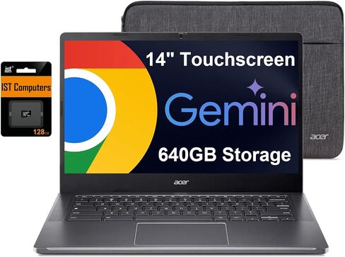 Acer Chromebook Plus 514 محمول W/ Google AI (14 "شاشة تعمل باللمس ، Intel 8-Core I3-N305 ، ذاكرة الوصول العشوائي 8 جيجا بايت ، تخزين 640 جيجابايت ، تخزين سحابة 2 تيرابايت) الأعمال ، الطالب ، عمر بطارية طوله 11 ساعة ، كاميرا ويب 1080 بكسل ، كاميرا ويب Chro in Kuwait