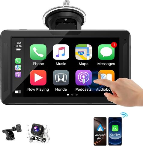 7 بوصة HD شاشة Carplay اللاسلكية المحمولة للسيارة و Android الشاشة التي تعمل باللمس مع رابط المرآة/1080p كاميرا احتياطية/ملاحة/سيارة ستيريو/محرك/محرك/بلوتوث/التحكم الصوتي in Kuwait