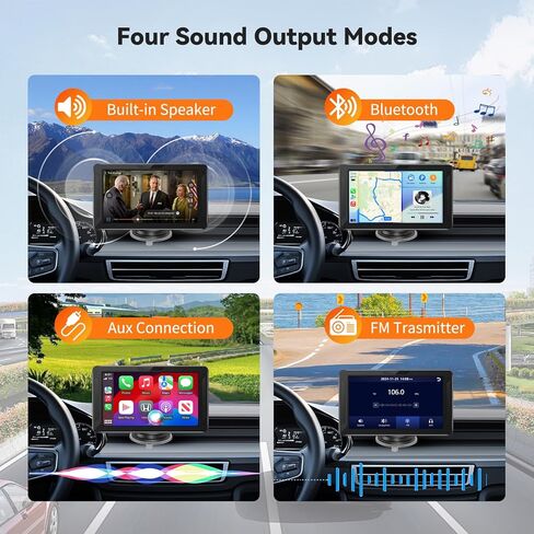 7 بوصة HD شاشة Carplay اللاسلكية المحمولة للسيارة و Android الشاشة التي تعمل باللمس مع رابط المرآة/1080p كاميرا احتياطية/ملاحة/سيارة ستيريو/محرك/محرك/بلوتوث/التحكم الصوتي in Kuwait