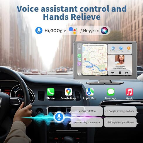 Leadtree 9 بوصة شاشة Carplay اللاسلكية المحمولة للسيارة و Android Auto HD شاشة تعمل باللمس مع 1080p كاميرا احتياطية/رابط المرآة/الملاحة/الصوت in Kuwait