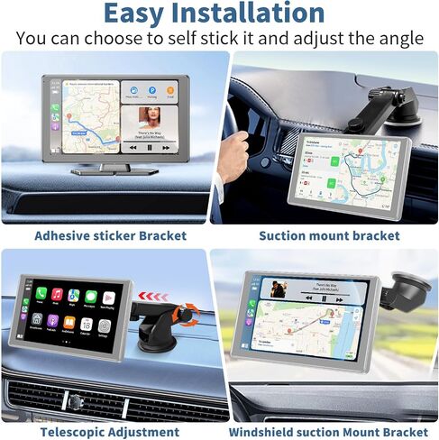 Leadtree 9 بوصة شاشة Carplay اللاسلكية المحمولة للسيارة و Android Auto HD شاشة تعمل باللمس مع 1080p كاميرا احتياطية/رابط المرآة/الملاحة/الصوت in Kuwait