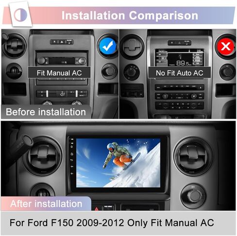 Radio Upgrade for Ford F150 2009 2010 2011 2012(Auto AC High end),Radio Replacement for F150 with 9-inch HD Touch Screen,2GB+64GB,Wireless CarPlay/Android Auto WiFi, SWC, FM, AM in Kuwait