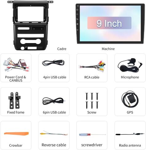 Radio Upgrade for Ford F150 2009 2010 2011 2012(Auto AC High end),Radio Replacement for F150 with 9-inch HD Touch Screen,2GB+64GB,Wireless CarPlay/Android Auto WiFi, SWC, FM, AM in Kuwait