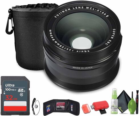 Fujifilm Wcl-X100 II حزمة تحويل واسعة (أسود) مع حقيبة عدسة + بطاقة ذاكرة 32 جيجابايت + محفظة بطاقة الذاكرة + قارئ بطاقة USB ، SD/MicroSD in Saudi Arabia