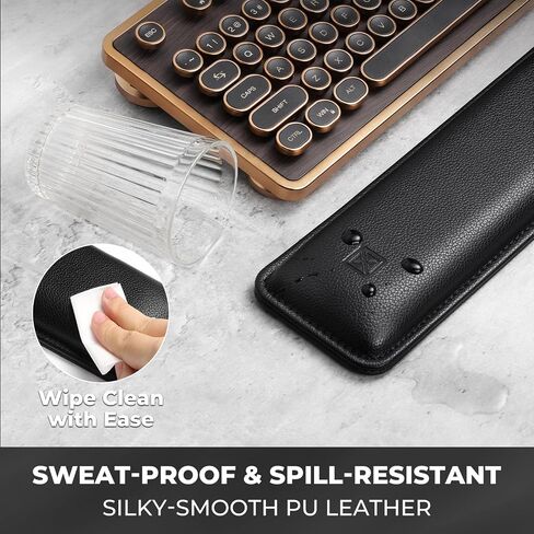 راحة معصم لوحة المفاتيح المريحة - PU Leather Cushioned Cushioned للكتابة والألعاب ، وتصميم مريح محيط لتخفيف آلام الرسغ (أسود) in Kuwait