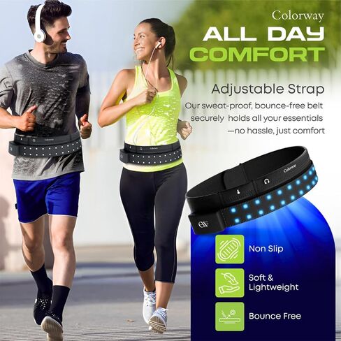 Colorway LED Belt - حزمة الخصر النهارية والليل ، شريط خفيف قابل للإزالة ، 3 أكياس لجميع الأساسيات ، معدات الجري العاكسة للرجال والنساء (قابلة لإعادة الشحن ، قابلة للغسل في الآلة) in Saudi Arabia