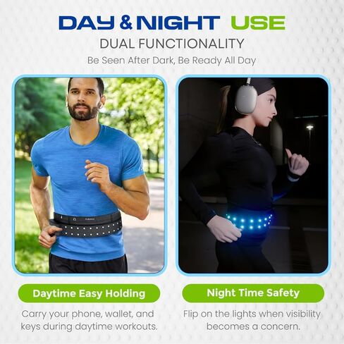 Colorway LED Belt - حزمة الخصر النهارية والليل ، شريط خفيف قابل للإزالة ، 3 أكياس لجميع الأساسيات ، معدات الجري العاكسة للرجال والنساء (قابلة لإعادة الشحن ، قابلة للغسل في الآلة) in Saudi Arabia