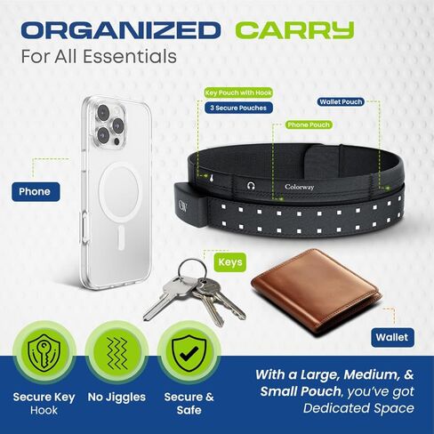 Colorway LED Belt - حزمة الخصر النهارية والليل ، شريط خفيف قابل للإزالة ، 3 أكياس لجميع الأساسيات ، معدات الجري العاكسة للرجال والنساء (قابلة لإعادة الشحن ، قابلة للغسل في الآلة) in Saudi Arabia
