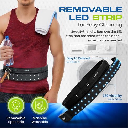 Colorway LED Belt - حزمة الخصر النهارية والليل ، شريط خفيف قابل للإزالة ، 3 أكياس لجميع الأساسيات ، معدات الجري العاكسة للرجال والنساء (قابلة لإعادة الشحن ، قابلة للغسل في الآلة) in Saudi Arabia