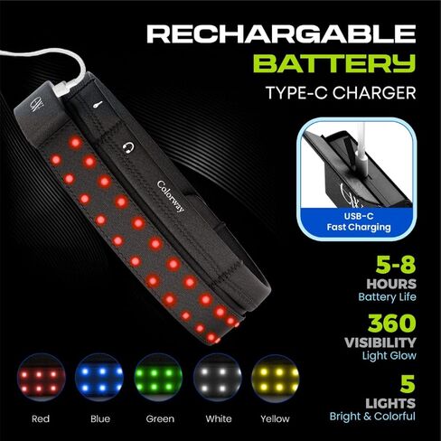 Colorway LED Belt - حزمة الخصر النهارية والليل ، شريط خفيف قابل للإزالة ، 3 أكياس لجميع الأساسيات ، معدات الجري العاكسة للرجال والنساء (قابلة لإعادة الشحن ، قابلة للغسل في الآلة) in Saudi Arabia
