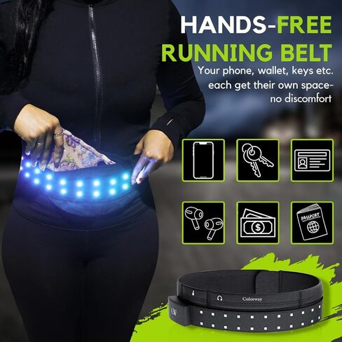 Colorway LED Belt - حزمة الخصر النهارية والليل ، شريط خفيف قابل للإزالة ، 3 أكياس لجميع الأساسيات ، معدات الجري العاكسة للرجال والنساء (قابلة لإعادة الشحن ، قابلة للغسل في الآلة) in Saudi Arabia