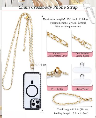 Universal Crossbody Phone Strap,Metal Cell Phone Chain Leather Anti-Theft Crossbody Lanyard in Kuwait