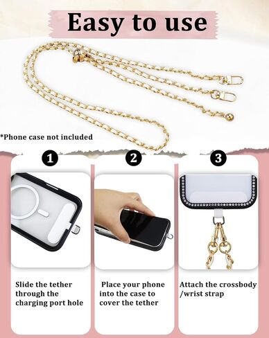 Universal Crossbody Phone Strap,Metal Cell Phone Chain Leather Anti-Theft Crossbody Lanyard in Kuwait