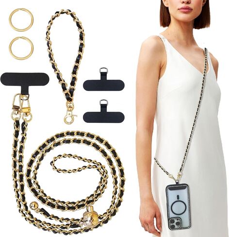 Universal Crossbody Phone Strap,Metal Cell Phone Chain Leather Anti-Theft Crossbody Lanyard in Saudi Arabia