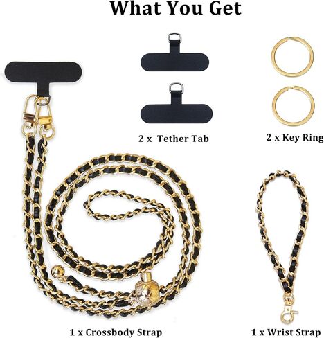 Universal Crossbody Phone Strap,Metal Cell Phone Chain Leather Anti-Theft Crossbody Lanyard in Saudi Arabia
