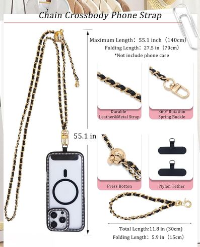 Universal Crossbody Phone Strap,Metal Cell Phone Chain Leather Anti-Theft Crossbody Lanyard in Saudi Arabia