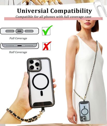 Universal Crossbody Phone Strap,Metal Cell Phone Chain Leather Anti-Theft Crossbody Lanyard in Saudi Arabia