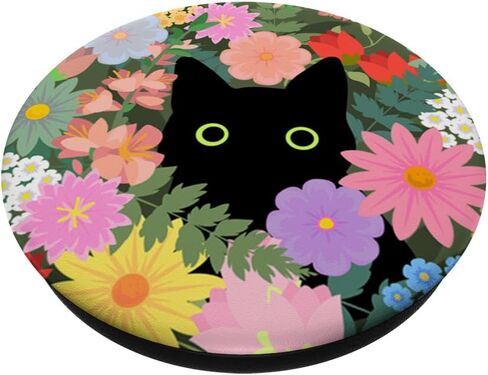 Black Cat Hiding in Spring Flowers PopSockets Grip and Stand for Phones and Tablets in Saudi Arabia
