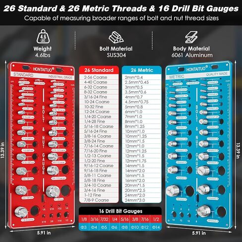 42 Nut and Bolt Thread Checker Standard and Metric,Bolt Size and Thread Gauge with 19 Standard & 15 Metric Bolt & 8 Drill Bit Gauge,Bolt and Nut Identifier Gauge in Saudi Arabia