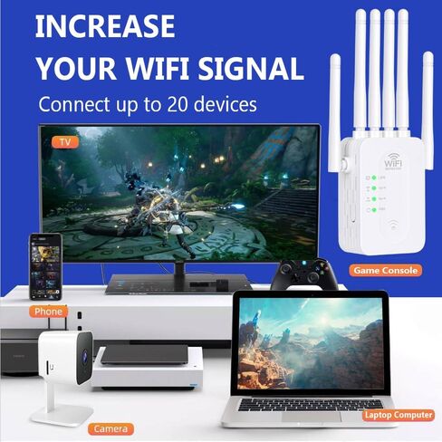 WiFi Extender Signal Booster, 2025 Best WiFi Extender with Ethernet Port, 1200Mbps WiFi Booster Dual Band 5GHz/2.4GHz, Up to 9800 Sq.ft and 60 Devices, Stable Internet Performance, 1-Tap Setup, White in Saudi Arabia
