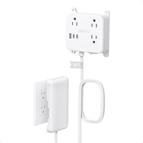 TROND Flat Power Strip with Outlet Cover, 3 AC Widely Spaced Wall USB Plug Extender, 5FT Extendable Outlet Extension Cord, Wall Mount Behind TV, Hidden Under in-Drawer Desk Cabinet Vanity Counter in Saudi Arabia