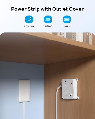 TROND Flat Power Strip with Outlet Cover, 3 AC Widely Spaced Wall USB Plug Extender, 5FT Extendable Outlet Extension Cord, Wall Mount Behind TV, Hidden Under in-Drawer Desk Cabinet Vanity Counter in Saudi Arabia