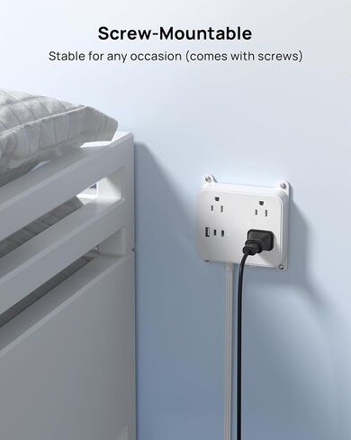 TROND Flat Power Strip with Outlet Cover, 3 AC Widely Spaced Wall USB Plug Extender, 5FT Extendable Outlet Extension Cord, Wall Mount Behind TV, Hidden Under in-Drawer Desk Cabinet Vanity Counter in Saudi Arabia
