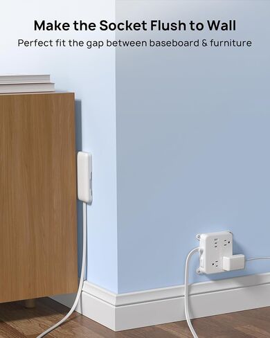 TROND Flat Power Strip with Outlet Cover, 3 AC Widely Spaced Wall USB Plug Extender, 5FT Extendable Outlet Extension Cord, Wall Mount Behind TV, Hidden Under in-Drawer Desk Cabinet Vanity Counter in Saudi Arabia