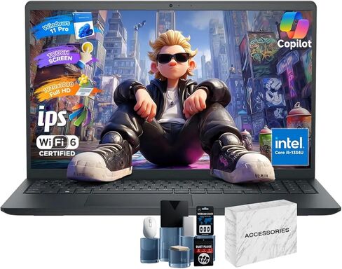 Dell Inspiron 15 Touchscreen Laptop-15.6 "عرض FHD ، Intel 10-Core I5-1334U (Beat I7-1250U) ، 32GB RAM ، 1TB PCIe SSD ، Windows 11 Pro ، Numeric Keypad ، Copilot ، WiFi 6 in Kuwait