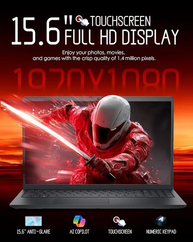 Dell Inspiron 15 Touchscreen Laptop-15.6 "عرض FHD ، Intel 10-Core I5-1334U (Beat I7-1250U) ، 32GB RAM ، 1TB PCIe SSD ، Windows 11 Pro ، Numeric Keypad ، Copilot ، WiFi 6 in Kuwait