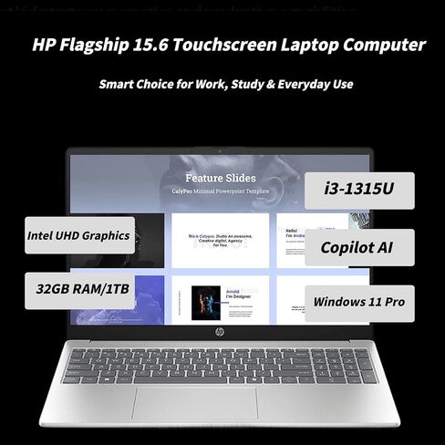 HP Flagship Touchscreen Laptop Computer - 15.6" HD Display, Intel 13th Core i3-1315U CPU, Up to 4.5GHz, Intel UHD Graphics, AI Copilot, Wifi6, Win11 Pro for Business & Student(32GB RAM, 1TB SSD) in Saudi Arabia