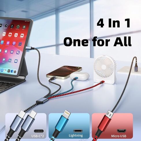 4 in 2 Multi Charging Cable, USB A/C Charging Cords for Multiple Devices in Kuwait