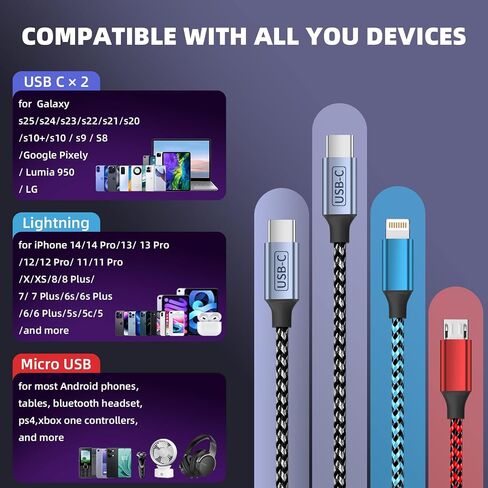 4 in 2 Multi Charging Cable, USB A/C Charging Cords for Multiple Devices in Kuwait