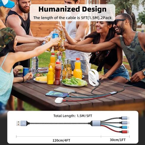 4 in 2 Multi Charging Cable, USB A/C Charging Cords for Multiple Devices in Kuwait