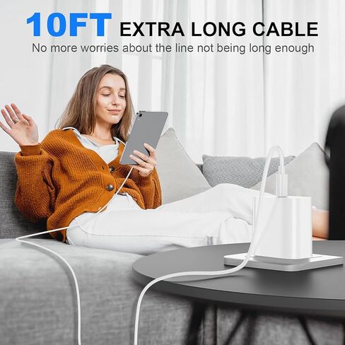 سلك شاحن سريع 10 قدمًا ، 2Pack 20W USB C ، شاحن سريع مع كابل شحن طويل 10 أقدام لجيل iPad 10/11 (A16) ، iPad Pro 13/12.9/11 Inch ، iPad Air 11/13 Inch/4th/5th ، iPad Mini in Kuwait