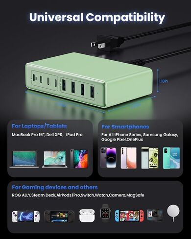 200W USB C Charger Block ، Gan IV Charging Station 8 Ports ، QC4.0 Fast Charge Station Hub+PD 65W USB C Laptop Charger Adapter متوافق مع MacBook Air/Pro ، Dell ، iPhone 16/15 ، iPad ، Steam Deck-Black in Kuwait