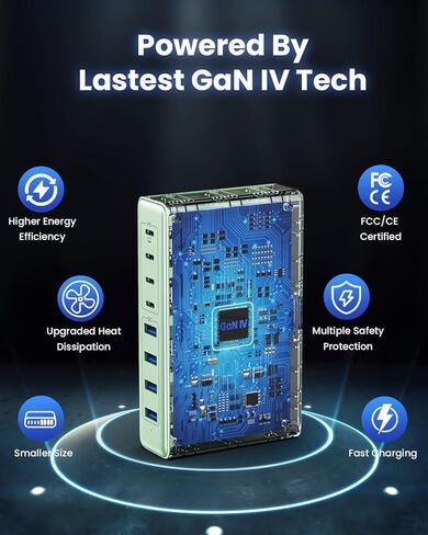 200W USB C Charger Block ، Gan IV Charging Station 8 Ports ، QC4.0 Fast Charge Station Hub+PD 65W USB C Laptop Charger Adapter متوافق مع MacBook Air/Pro ، Dell ، iPhone 16/15 ، iPad ، Steam Deck-Black in Kuwait